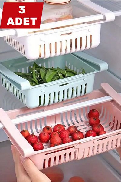 Bayev Bunker 3 Pieces Adjustable Refrigerator Cabinet Organizer Basket Drawer Shelf Organizer-Shelf Basket