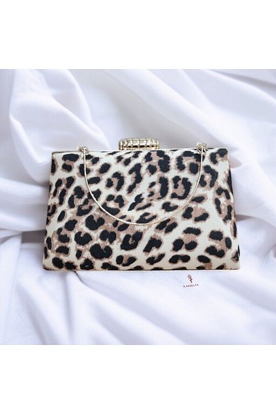 Telli Art Elegant Evening Dress Bag with Leopard Print - Chain