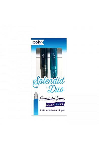 Ooly Stilouri Splendid Duo - set de 2 stilouri cu 4 rezerve de cerneala albastra si neagra