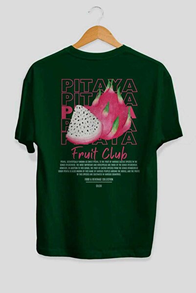 Ankhises Pitaya Back Printed Πράσινο μπλουζάκι Oversize Ανδρικό Γυναικείο Βαμβακερό μπλουζάκι με λαιμόκοψη