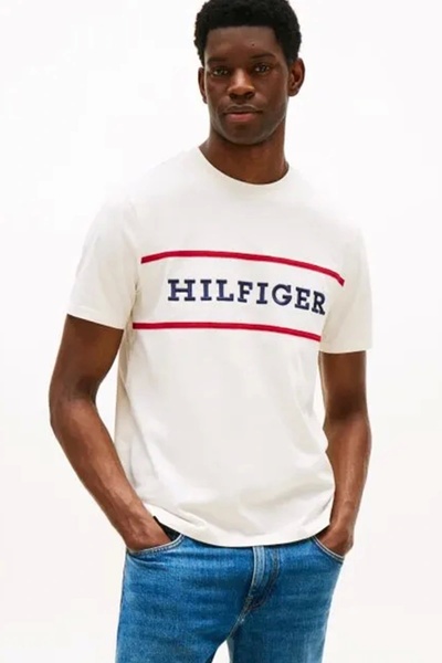 Tommy Hilfiger Erkek Regular Fit Logo Desenli Yuvarlak Yakalı Pamuklu Kısa Ko...