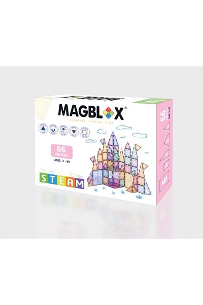 Magblox Set magnetic - 66 de piese de construcție magnetice în culori pastelate transparente