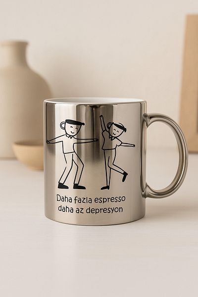 çokaş Text Printed Large Size Silver Coffee & Tea Mug