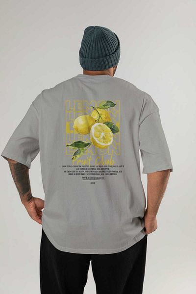 Ankhises Lemon Back Printed Gray Oversize T-Shirt Men Women Cotton Crew Neck Tshirt