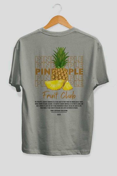 Ankhises Pineapple Back Printed Gray Oversize T-Shirt Men Women Cotton Crew Neck Tshirt