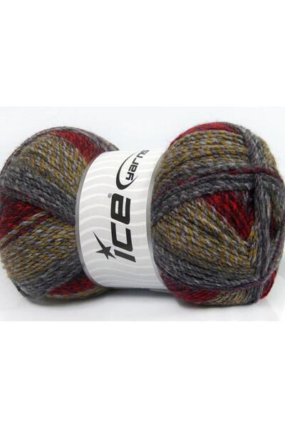 Ice yarns مجموعة من خيوط موزاييك ثلجية بوزن 2 × 200 جرام، لون عنابي رمادي وأخ...