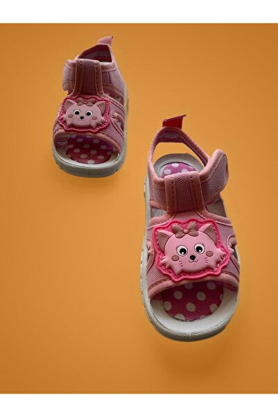 GEZER Girl's Pink Cat Patterned Adjustable Daily Sandals