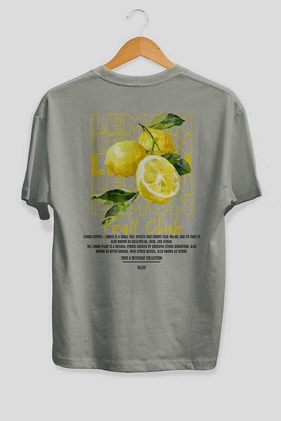 Ankhises Lemon Back Printed Gray Oversize T-Shirt Men Women Cotton Crew Neck Tshirt