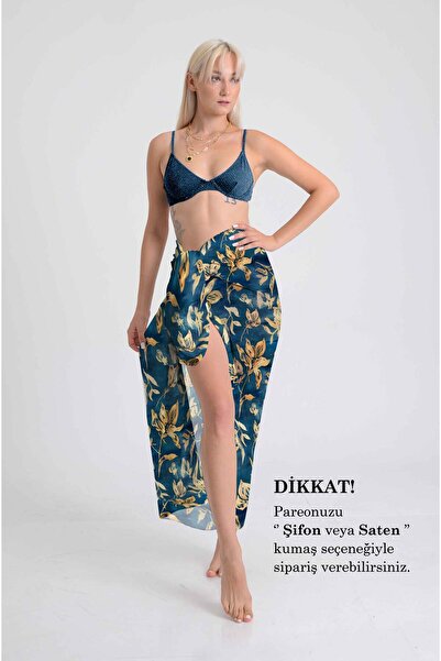 DESENİX Gold Flower Patterned Pareo |   100X145Cm |   Digital Printed Chiffon...