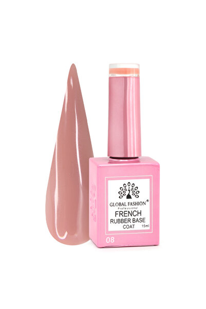 global fashion Rubber Base Coat French , Global Fashion ,15 ml, 08 Roz