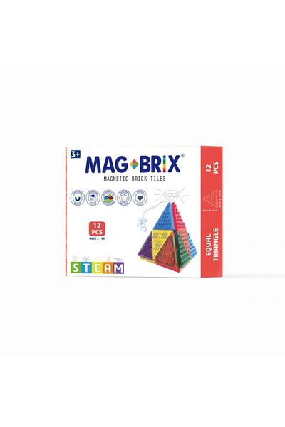 Magblox Set magnetic Magbrix 12 piese triunghi echilateral - compatibil cu cărămizi de construcție de tip Lego