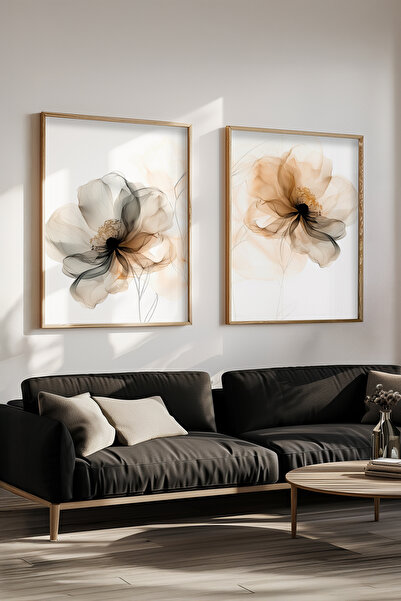 STARYUNA Çiçekli salon tablosu, ahşap çerçeveli çiçekli 2'li tablo seti Yuna60