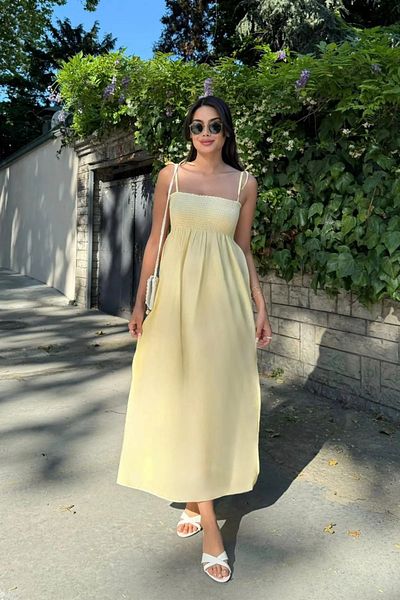 PASTELASTORE Long Cotton Summer Dress – Unlined with Strap Tie