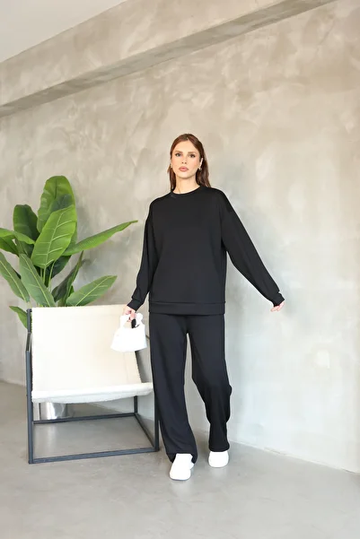 sportiness Oversize Crew Neck Wide Leg Modal Fabric Tracksuit Set