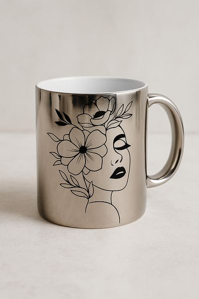 çokaş Pack of 3 Women's Printed Large Size Silver Mug