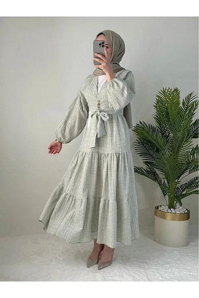 sportiness Button Detailed Balloon Sleeve Seersucker Linen Blouse Skirt Suit
