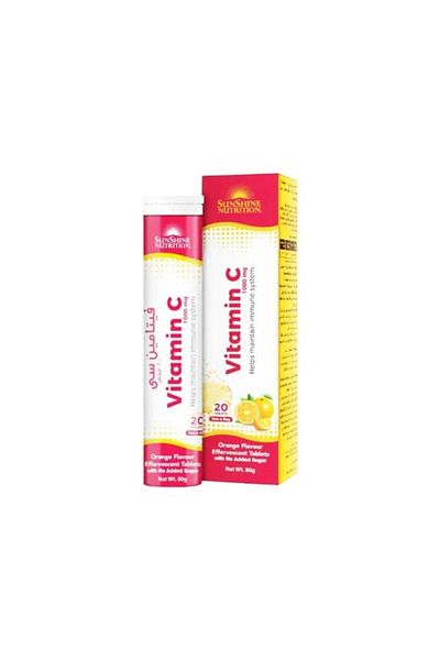 Sunshine Nutrition Vitamin C 1000 Mg Orange Flavour Effervescent 20 Tablets