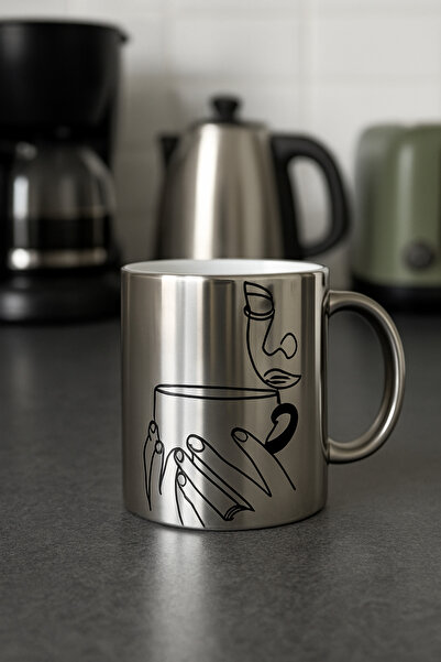 çokaş Women's Printed Large Size Silver Porcelain Mug