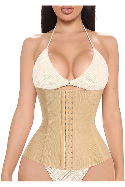Jetitude Corset for Waist Shaping with 4 Steel Bones, Medium Compression, Beige