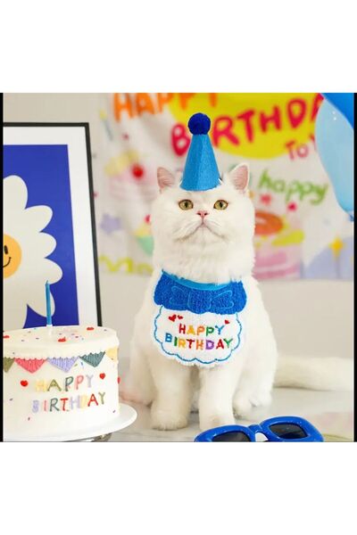 Payidar Hediyelik KEDİ/KÖPEK DOĞUM GÜNÜ PARTİ KIYAFETİ/AKSESUARI (Şapka ve Önlük) Evcil Hayvan Doğum Günü Sürprizi