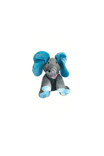 OEM Elefant interactiv Cucu Bau, canta si vorbeste, isi acopera fata si urechile, Gri/Albastru, 35 cm
