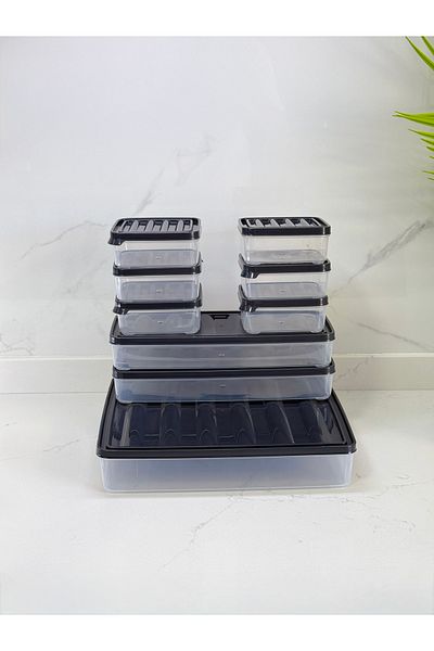 Albergio Set of 9 Gray Lid Storage Containers – 6 Small, 2 Medium, 1 Large, Microwave and Diffused Compatible