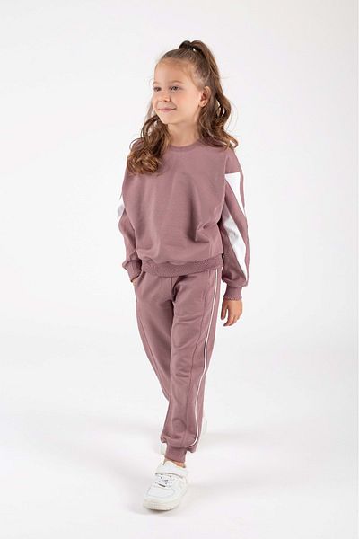 Mnk Baby&Kids Girl's Bat Sleeve Stripe Detailed Bottom-Top Tracksuit Set M00755 Dry Rose