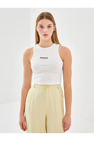 LC Waikiki Özmarka Νέα Σεζόν Γυναικεία Μπλούζα με Στάμπα και Λαιμόκοψη Ποδηλάτου