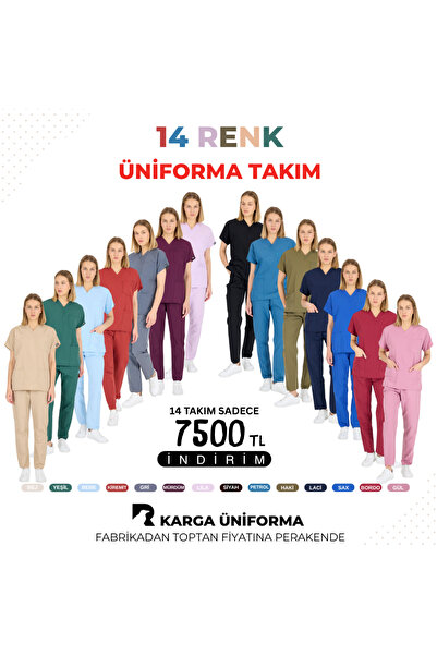 KARGA ÜNİFORMA 14 TAKIM FORMA - Unisex Yarasa Kol Hemşire Forma Doktor Eczacı...