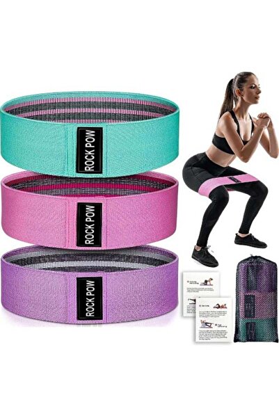ROCK POW 3 قطع من أشرطة اللياقة البدنية الرياضية المرنة المضادة للانزلاق للساقين والأرداف 66 × 8 سم