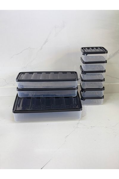 Albergio Set of 9 Gray Lid Storage Containers – 6 Small, 2 Medium, 1 Large, Microwave and Diffused Compatible