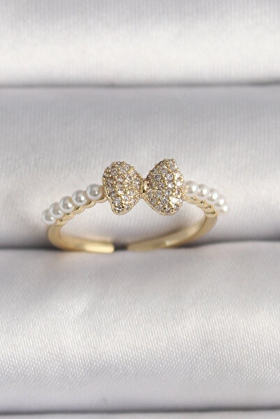 Clariss النحاس الذهب اللون الزركون حجر القوس اللؤلؤ التفاصيل حلقة قابل للتعديل