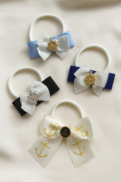 Monalisa Kadın Gemici Dümen Figürlü Fiyonk Lastik Toka 4 Adet