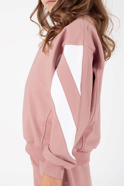 Mnk Baby&Kids Girl's Bat Sleeve Stripe Detailed Bottom-Top Tracksuit Set M00755 Powder