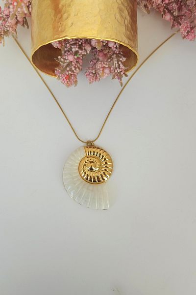 WONDER TOUCH Pearlescent Snail Steel Necklace,Seashell Steel Necklace,Oyster Necklace,Beach Jewelry,Female