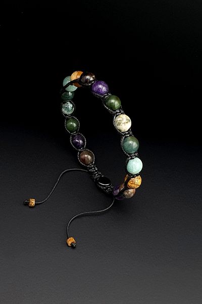 Seven Art Jewelry Handmade Virgo Macrame Bracelet – Jade, Amazonite, Jasper, Amethyst, Agate and Tourmaline Stone