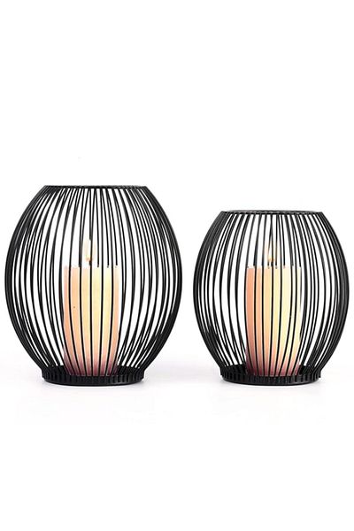 Generic OLEEK Metal Candle Holders Set - Black Outdoor Candle Holder - Pillar Candle Holder - Hurricane Can