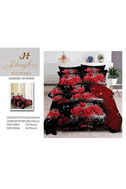FIONNA.RO 3D Satin Cotton Bed Linen 6 Pieces - Bouquets of Red Roses
