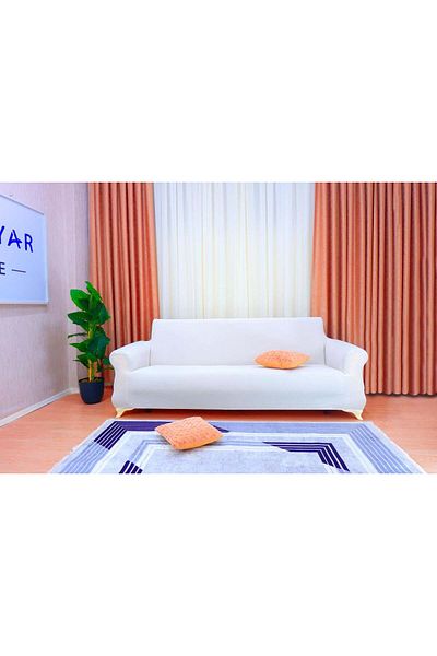 elgeyar Jacquard 3-Piece Sofa Cover Basket Pattern - Cream