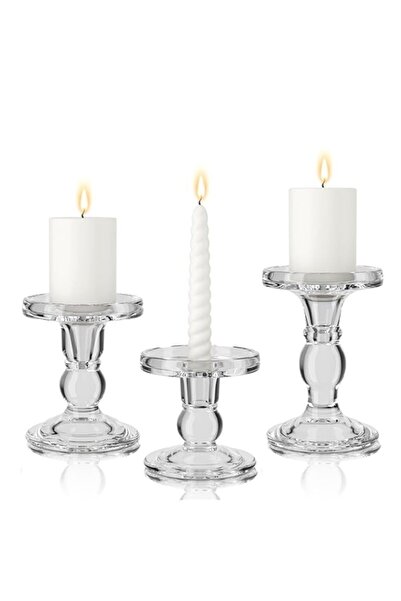 Generic حاملات الشموع، 3 قطع، حاملات شموع شفافة من الكريستال بتصميم أنيق للشم...