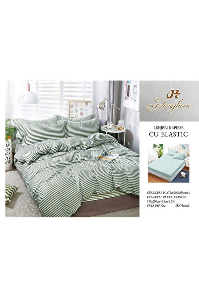 FIONNA.RO Satin Cotton Bed Linen With Elastic - Green Stripes