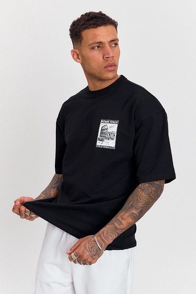 İLKCET MODA Rome Print and Embroidery Detailed Oversize Tshirt