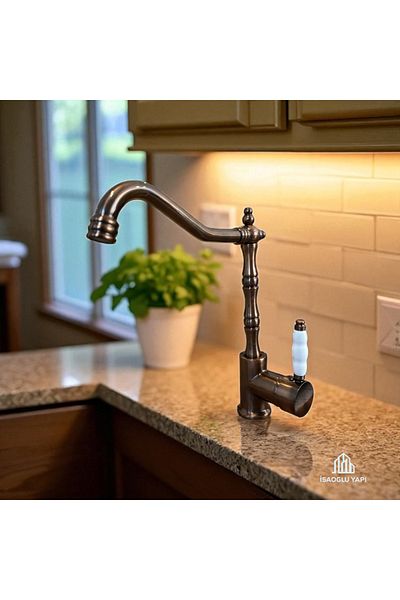 İSAOĞLU YAPI Matte Copper Kitchen Faucet Zen Design Rustic Copper Antique Sink Faucet Brass Material