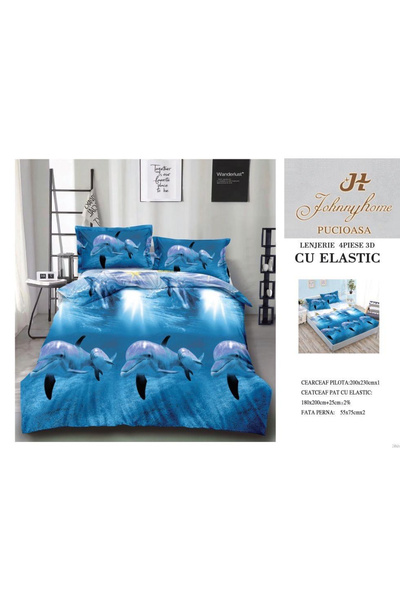 FIONNA.RO 3D Satin Cotton Bed Linen With Elastic - Dolphins