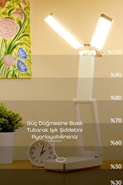 Venenon Şarjlı Masa Lambası 3 Renk 40 LED Renk Katlanır Ayarlı Dokunmatik Dimmerli Çalışma Okuma Işığı PR18