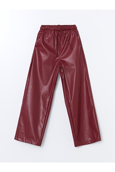 LC Waikiki Leather Look Girl's Trousers with Elastic Waist