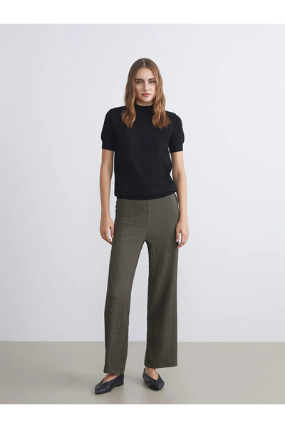 LC Waikiki Lcwaikiki Classic Khaki Elastic Waist Textured Wide Leg Women's Tr...