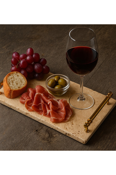 Genel Markalar Doğal Treverten Mermer Tepsi Gold Kulplu Rustik Eskitme Kahve ...