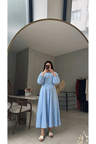 MODA MIHHEL Bella Çıtçıtlı Elbise Mavi