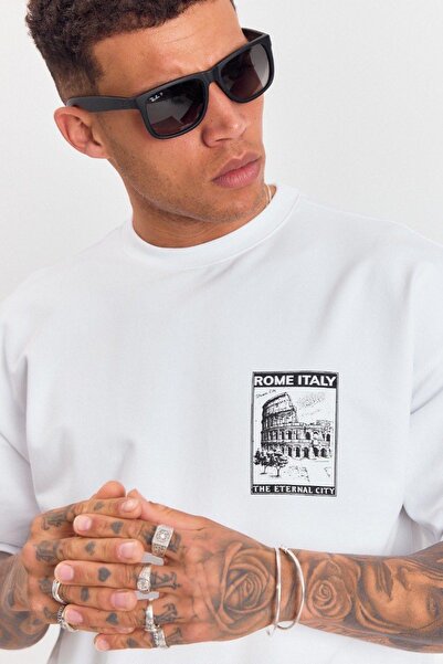 İLKCET MODA Tricou oversize cu imprimeu și detaliu de broderie Rome
